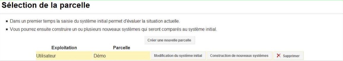 Diagnostic système initial, selection parcelle
